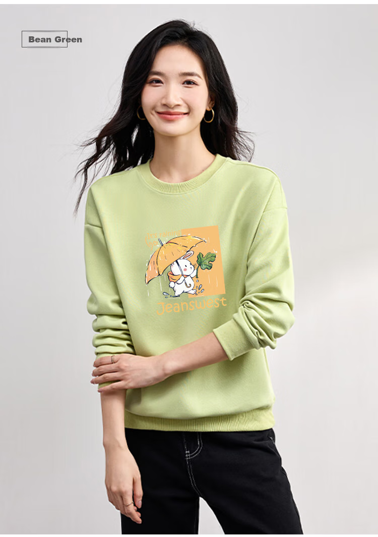 Jeanswest Spring And Summer Women's Sweatshirt 2025, Loose Long-Sleeve Casual Cute Cartoon Print, Round Neck without Hood, Versatile Black, Size M 5
