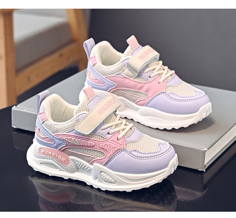 Warrior Children's Shoes Spring And Autumn Girls' Sneakers Breathable Mesh Running Shoes for Kids WZ(CL)-0676 Gray/Purple 30 3