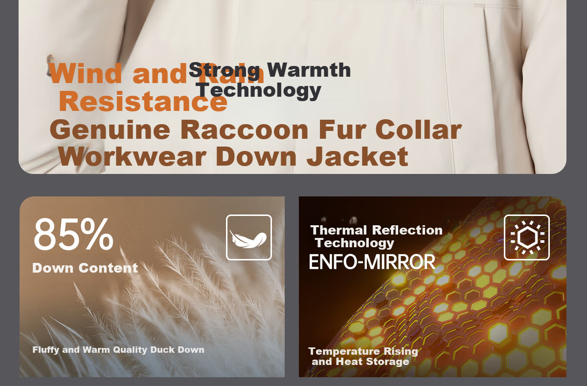 CAMEL Men's Clothing, Large Fur Collar down Jacket, Winter Thickened Workwear Outdoor Warm Windproof Coat, M34CS01643 3