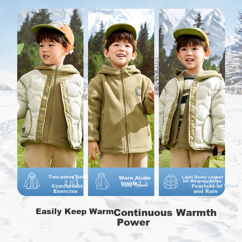 BALABALA Boys' down Jacket, Winter 2023 Children's Light down Fleece Inner Layer, Two-Piece Children's Suit