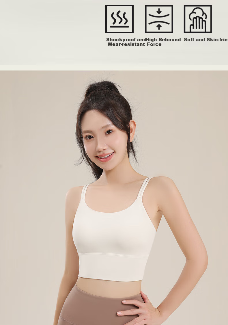 Ziyouxi Sports Bra for Women, Running Anti-Shock Fitness Vest, Thin Shoulder Straps Pilates Training One-Piece Bra Camisole 1