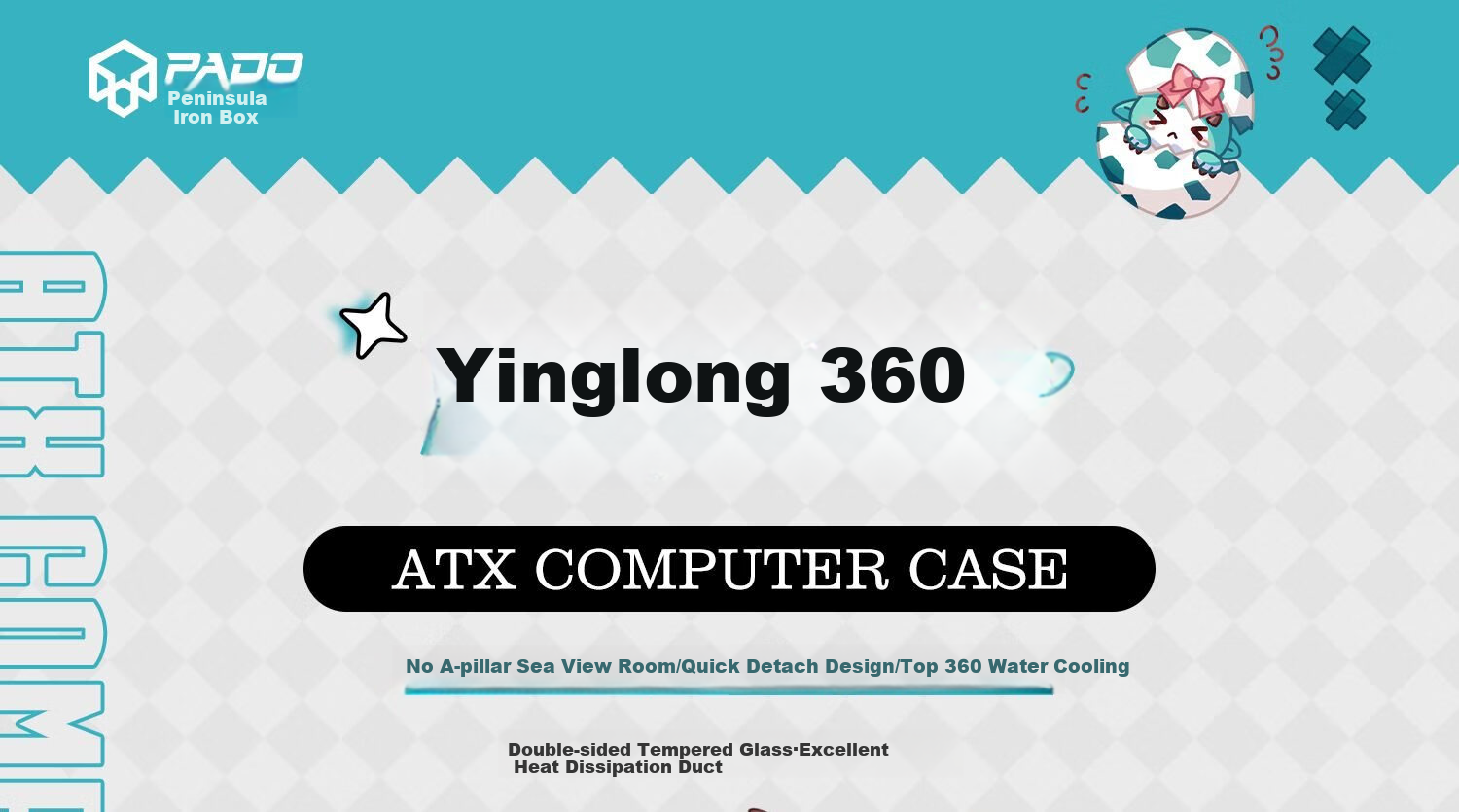 PADO Yinglong 360 White Seaside View ATX Desktop Computer Case (Without A Pillar / Supports 360mm Water Cooling / 9 Fan Positions / Compatible with 4090 Graphics Card) 1