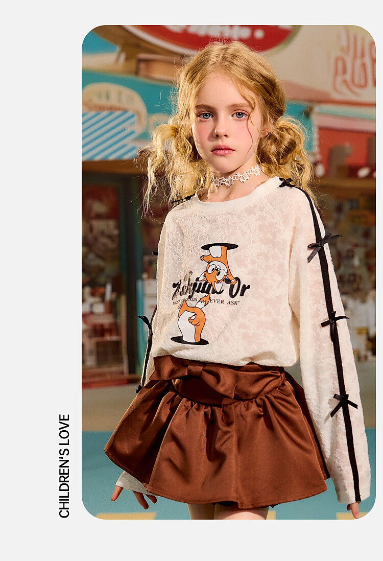 ASK JUNIOR Lace Children's T-Shirt, Girls' 2026 Autumn Pullover Undershirt, Long-Sleeve Contrasting Color Top, White, Size 110 6