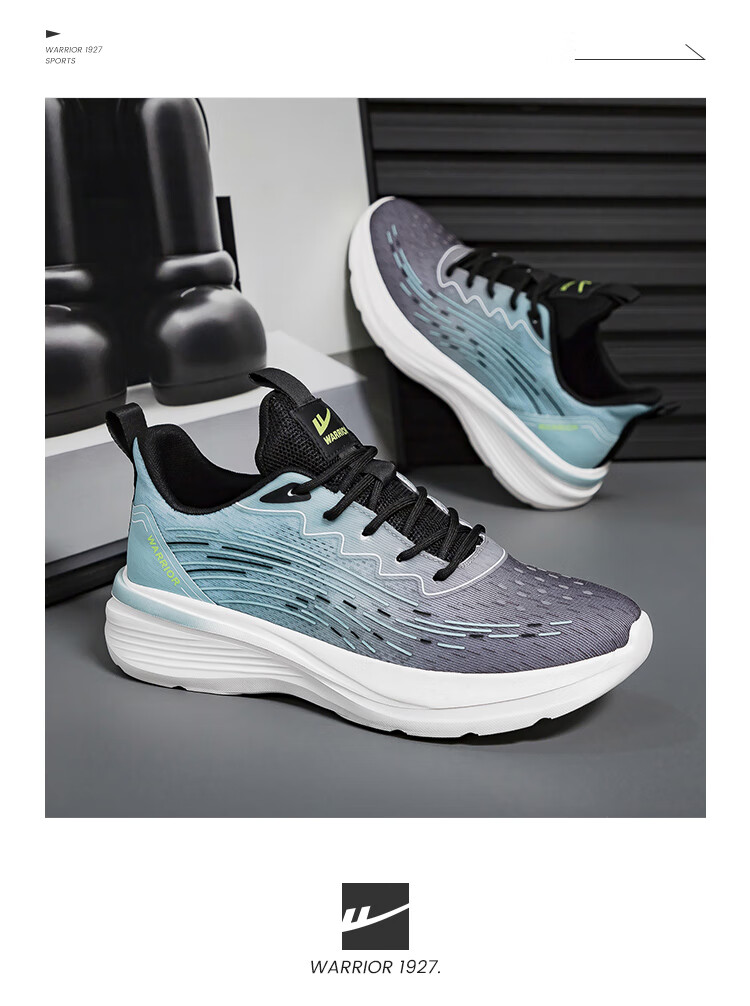 Warrior Men's Sports Shoes 2026 Summer New Soft Sole Lightweight Trendy Running Shoes Black Light Blue Size 39 (245mm) 11