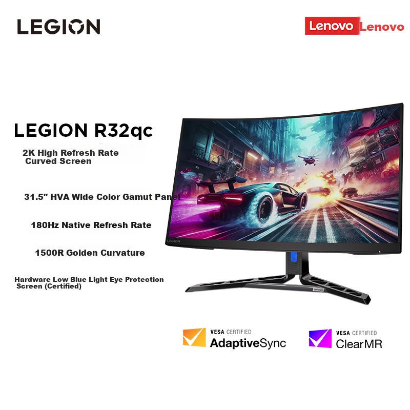 Lenovo Savior 32-Inch Curved Screen, Native 180Hz, Hardware Low Blue Light Eye Protection, High Color Gamut, Height Adjustable And Rotatable Y7000P Gaming Monitor R32qc-30