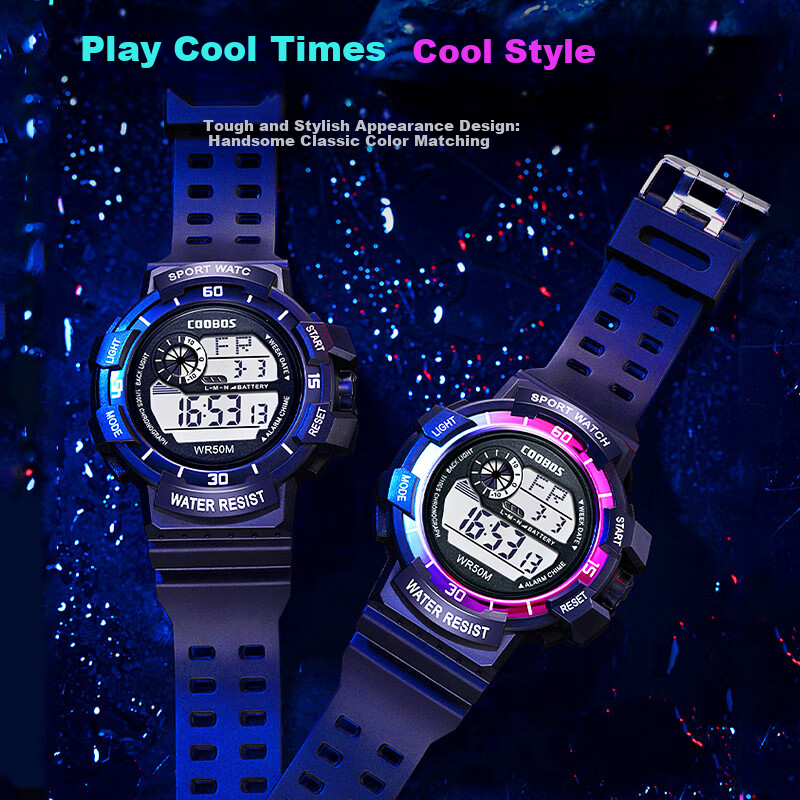 LOUIE JUELEN Electronic Watch for Men, Children's Multifunctional Alarm Clock for Primary And Secondary School Students, Trendy Sports Back-To Season, Black And Gree
