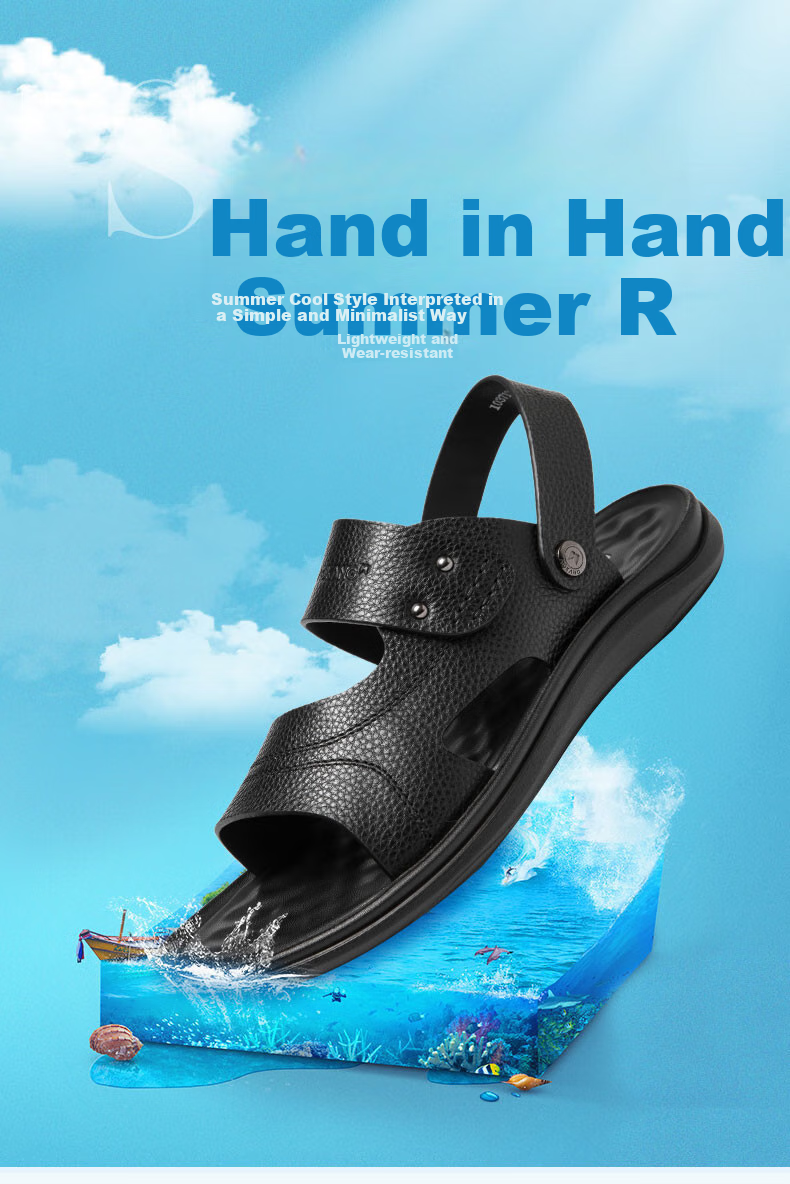 Aokang Sandals, Beach Shoes, Men's Comfortable Casual Open-Toe Breathable Two-Way Simple Slippers, Brown, Size 38 1