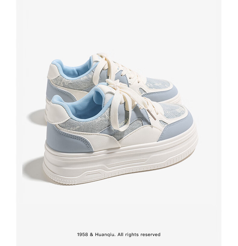 HUANQIU 2026 Spring Autumn New Women's Casual White Shoes Thick Sole Fashionable Breathable Sneakers Light Blue Size 39 3