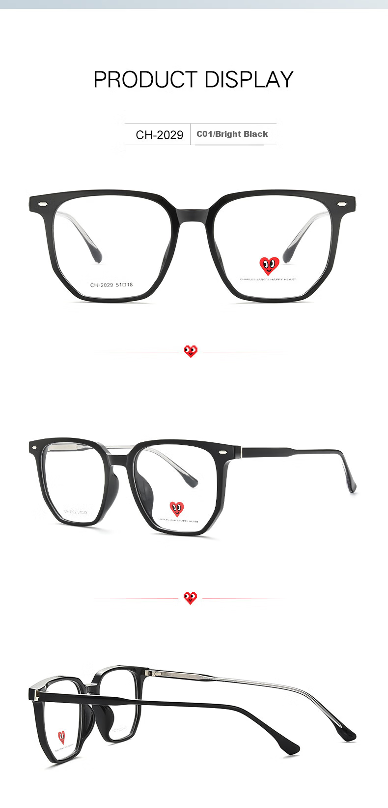 Chaersitaoxin Gradient-Colored Glasses Frame with Anti-Blue Light Lenses, Unisex Large Frame CH2029 for Myopia Correctio 9