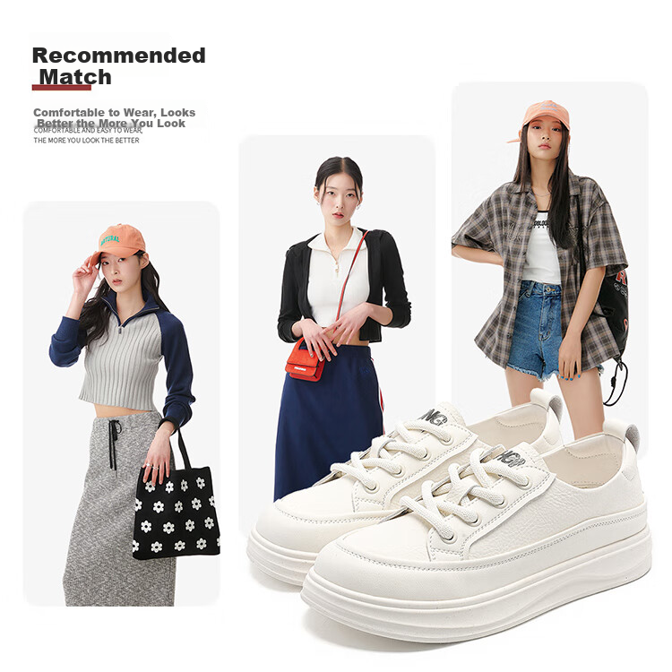 RED DRAGONFLY Women's Shoes, 2026 Autumn White Sneakers, Thick-Soled Heightening Versatile Casual Lightweight WPB15049, Apricot Color, Size 40 2
