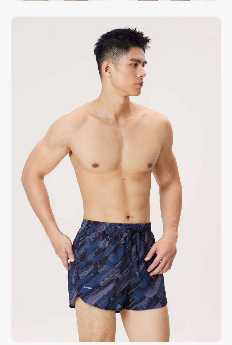 LI-NING Men's 2-in-1 Quick-Dry Swim Trunks with Inner Shorts, Three-Quarter Beach Shorts, Swimming Suit, Hot Spring Swimwear 0061 Black Gray XXL 11