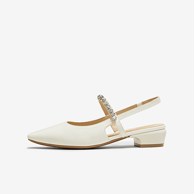 Basto 25 Summer Commuter Pointed Toe Chunky Heel Backless Women's Sandals BN956BH5 Off-White Size 40