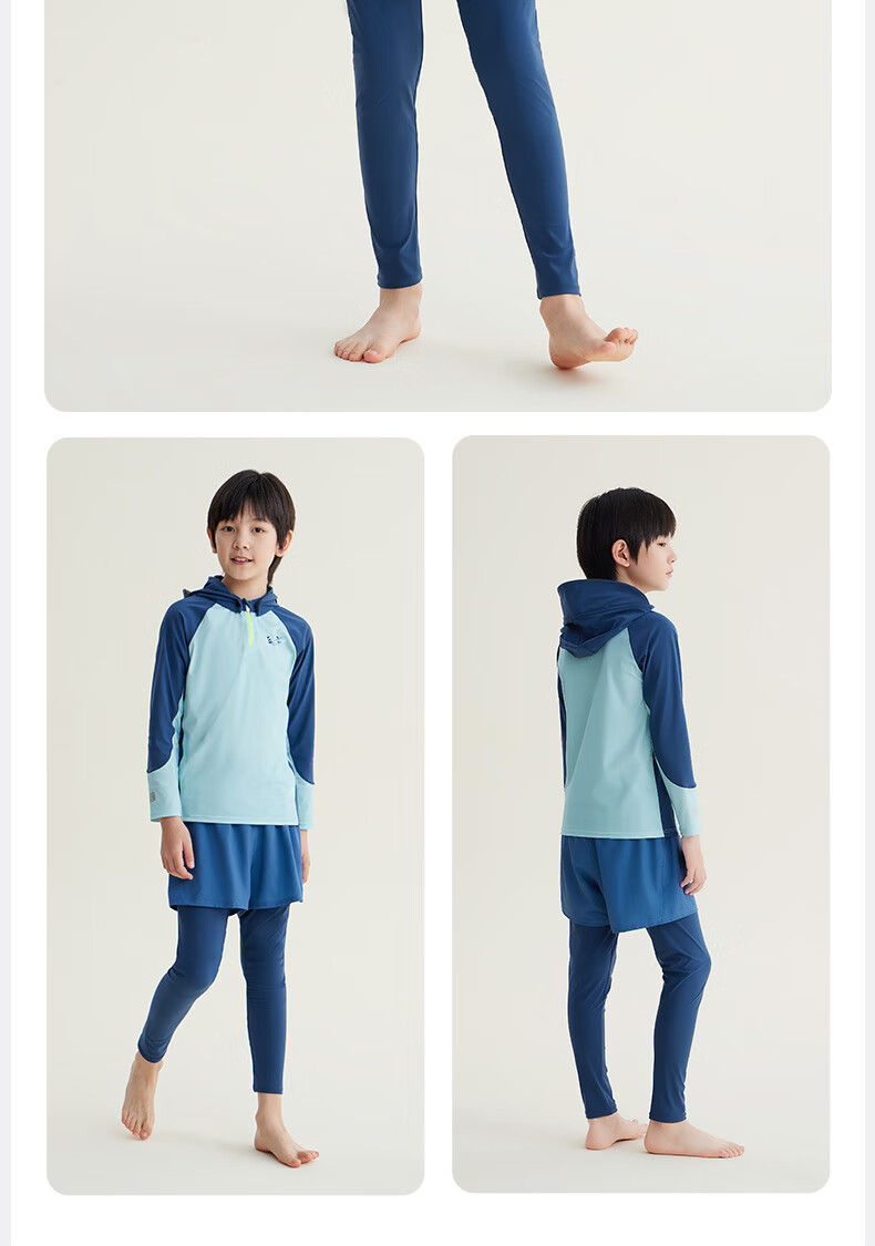 Li-Ning Children's Two-Piece Swimsuit with Long Sleeves And Pants, Hot Spring Beach Sun Protection Boys Surfing Suit Swimming Costume 8141 Blue 160 4