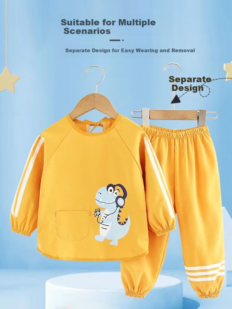 9I9 Baby Eating Anti-Dirt Coverall, Autumn And Winter Splash-Proof Clothing, Separate Full-Body Protective Suit, Crawling Outfit A133 Dinosaur 3