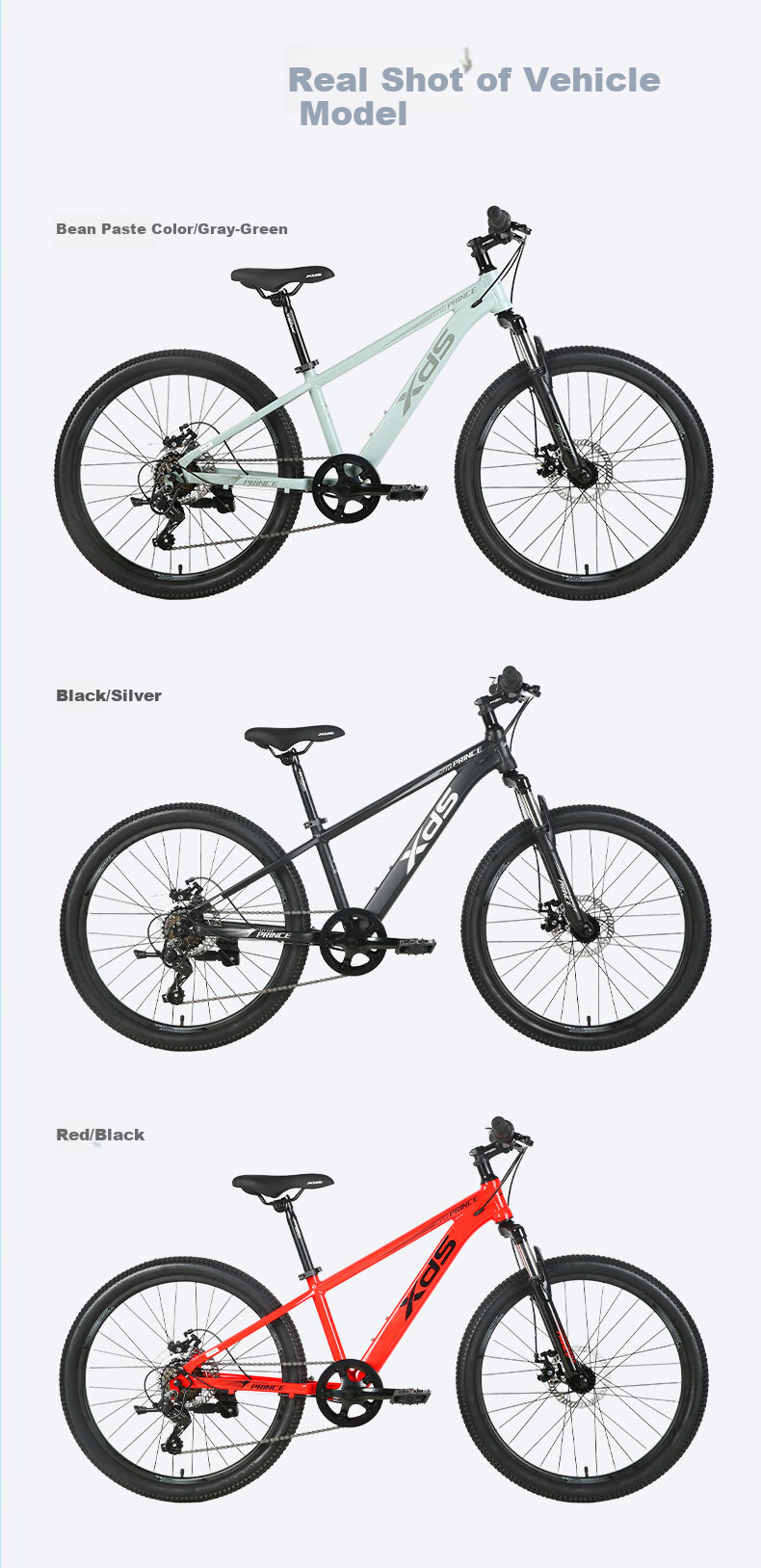 Xds Youth Mountain Bike Little Prince 7-Speed Disc Brake Internal Cable Routing Frame, Black And Silver, 24 Inches 7