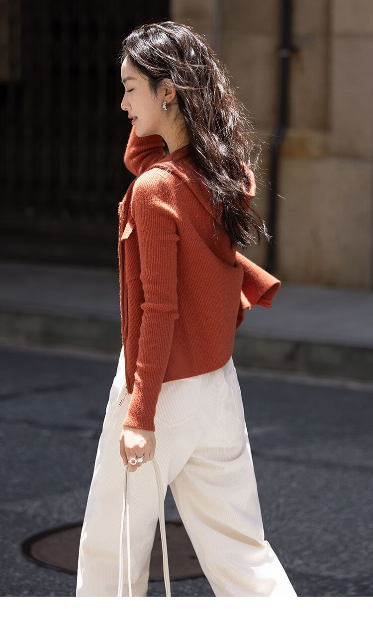 Dme [Hooded Zip-Up Knit Top], Spring And Autumn, Button-Up Collar Design, Long-Sleeve Knit Sweater for Wome 11