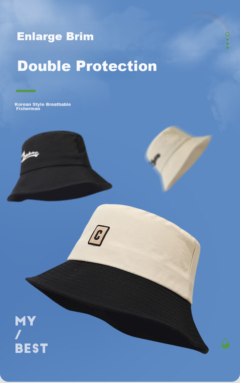 GLO-STORY Sun Hat, Korean Style Unisex Bucket Hat, Retro Versatile Fisherman Hat, MMZ814102, Black Lettering 1