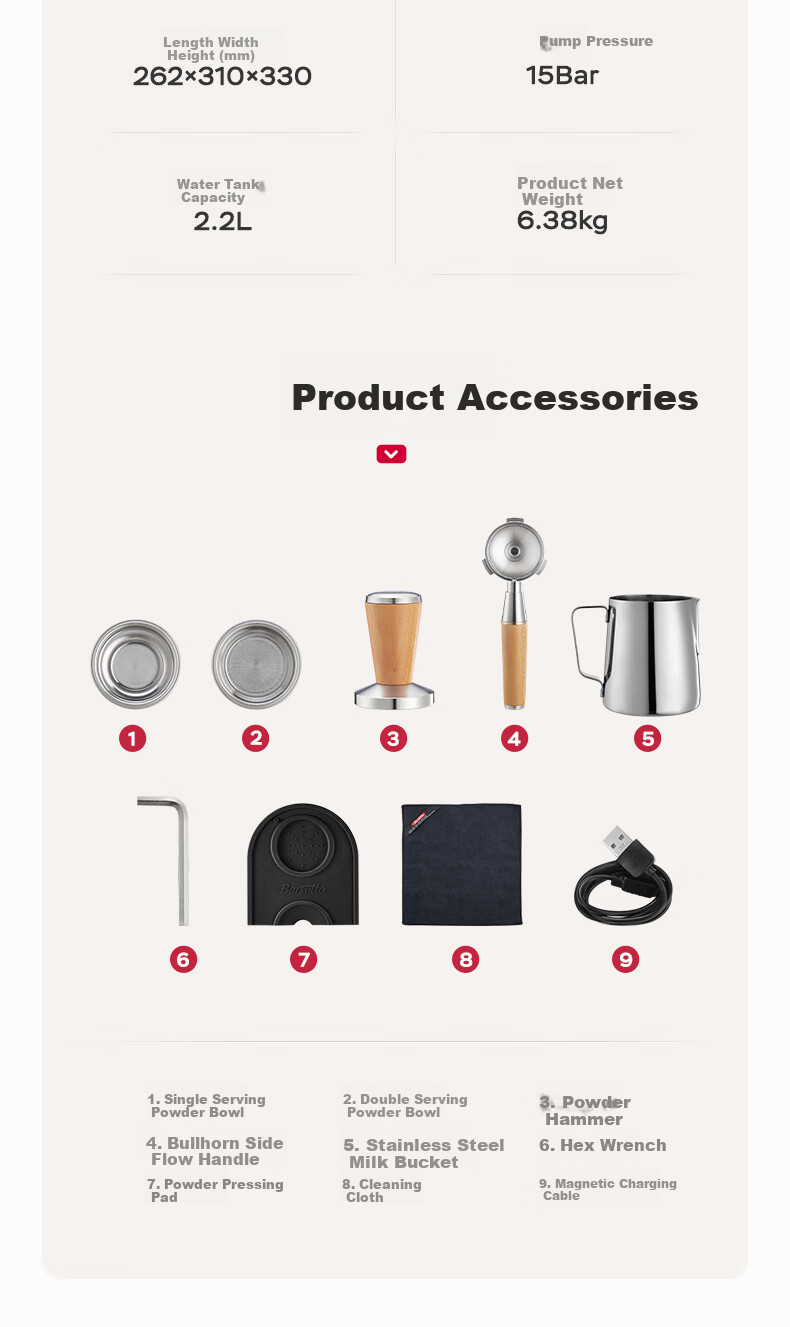 Barsetto [Mid-Autumn Festival Gift] Baishengtu Coffee Machine, Small Italian Semi-Automatic Home Use, Dual Heating Dual Pump, Bean Grinding All-In Espresso Extraction, Detachable Machine, BAE-M3 Black Set 13