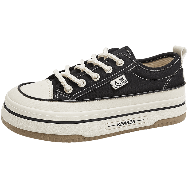RENBEN Spring And Summer Canvas Shoes for Women, Breathable Mesh Women's Shoes, Thick-Soled Heightening Casual Shoes, Black (Canvas Style), Size 35