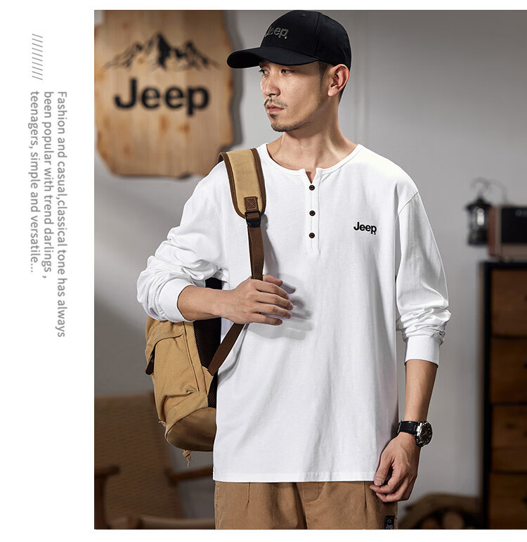 JEEP Men's Long-Sleeve T-Shirt, Spring And Autumn 2026, Pure Cotton Pullover Top, Simple And Comfortable Undershirt, Men's Clothing 4