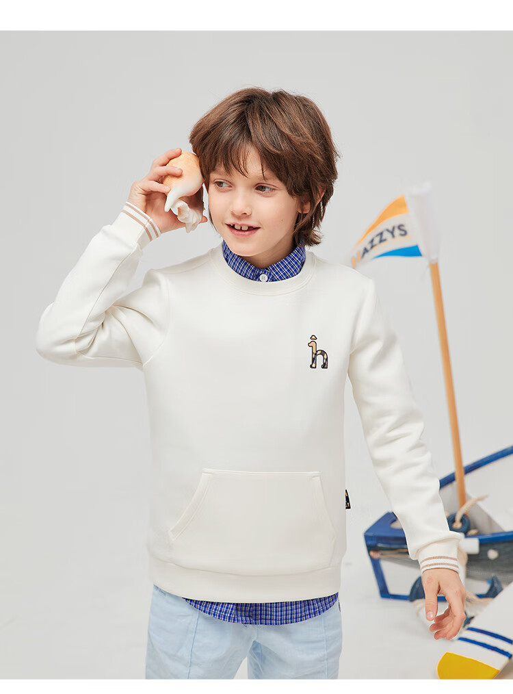 HAZZYS Brand Children's Clothing, Boys' Spring New Style, Elastic Comfortable Classic Round Neck Sweatshirt 9