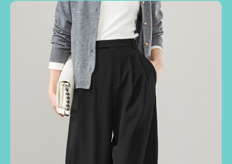 ESE-Y Wide-Leg Suit Pants for Women, Spring 2025 New Style, High-Waisted Draping Slimming Trousers, Black-Standard Size 31 30