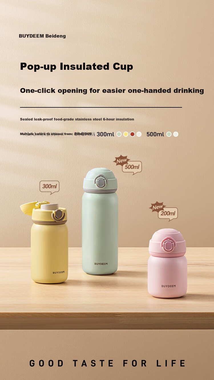 Buydeem Insulated Mug, 304 Stainless Steel Spring Lid Cup, Mini Portable Water Bottle for Male And Female Students, Mid-Autumn Festival Gift 3