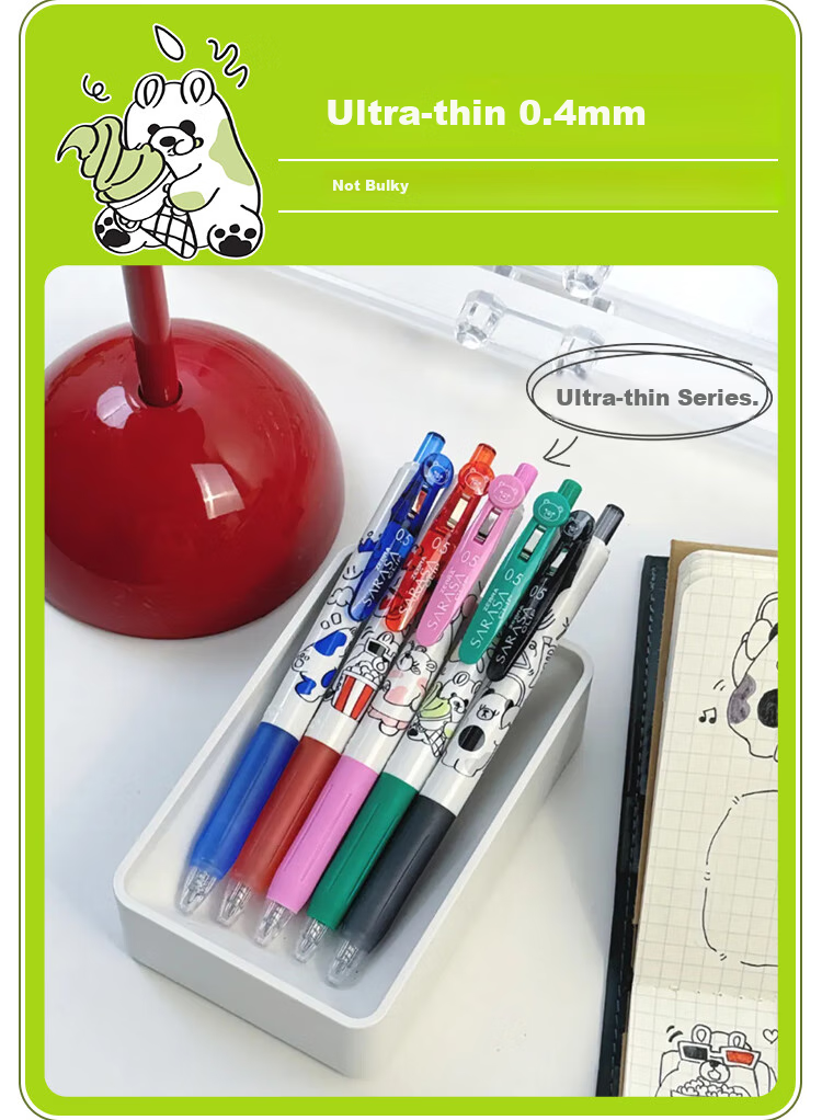 ZEBRA JJ15 Retractable Gel Pen, 0.5mm, Happy Bear Limited Edition, Bullet Tip Signing Pen, Student Annotation Pen, Blue Single Pack 3
