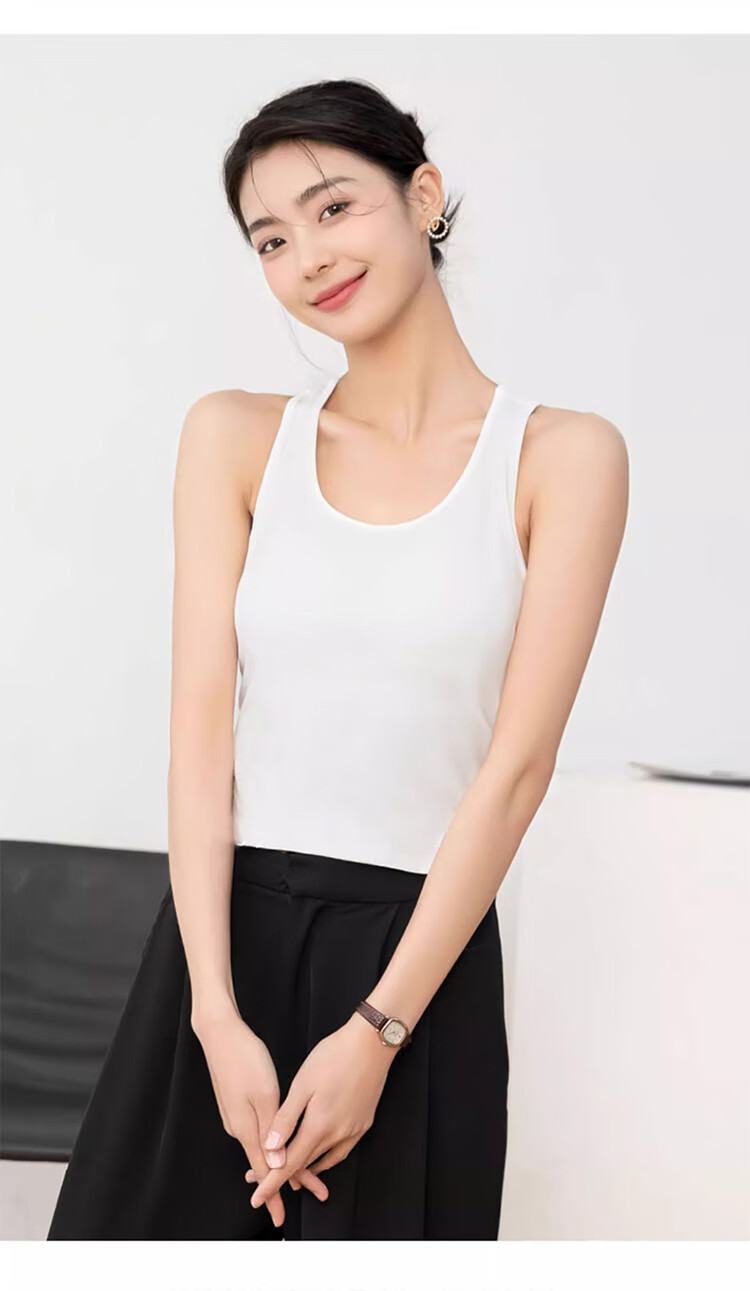 LangSha Women's Tank Top, Summer Camisole for Outer Wear, Wide Shoulder, Slimming, Fitted, Workwear, Plus Size, Inner Wear, Sleeveless Undershirt, Black And White 11