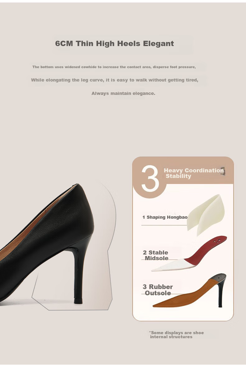 PT'SON Mall-Matching Lambskin Work Shoes for Women, Spring Thin Heel Professional Shoes, Commuter High Heels, Black/lambskin, Size 36 13
