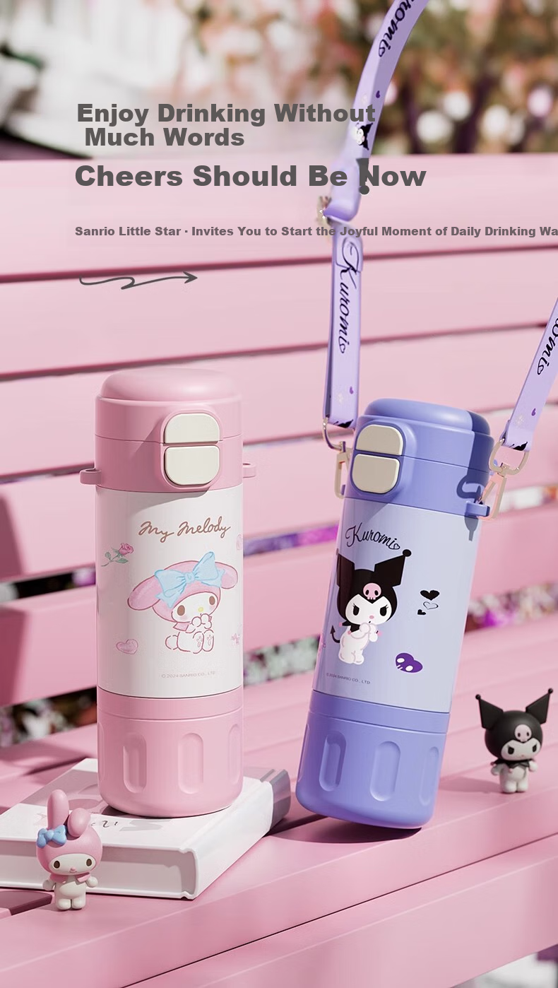 COODORA Children's Insulated Cup, Sanrio Kuromi, 316 Stainless Steel Straw, Direct Drinking, for Boys And Girls Students, School-Specific Water Bottle 1