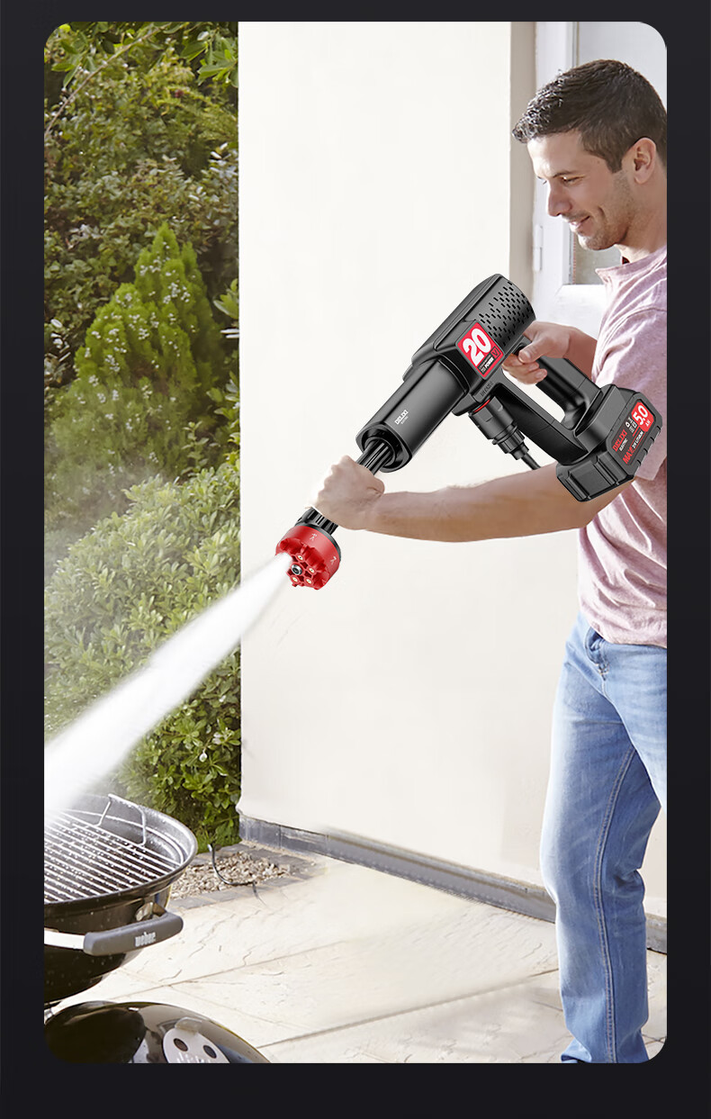 DELIXI Portable High-Pressure Cordless Lithium Battery Car Wash Gun High-Power Brush Pump Car Cleaning Tool 12