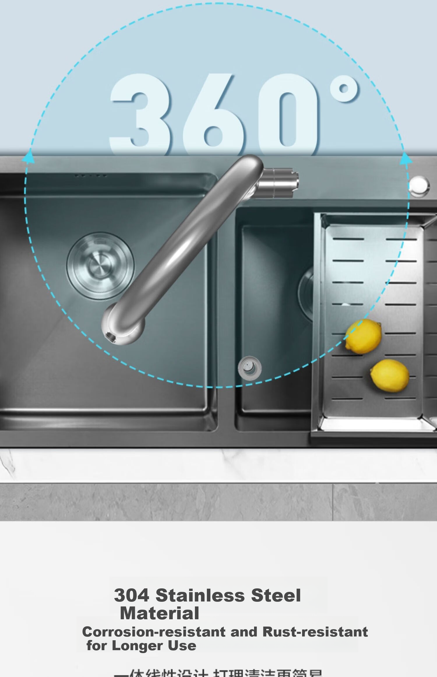 ARROW Kitchen Faucet, 360° Swivel Pull-Out Hot And Cold Water, Extendable Rotating Vegetable Washing Stainless Steel Kitchen Tap 9