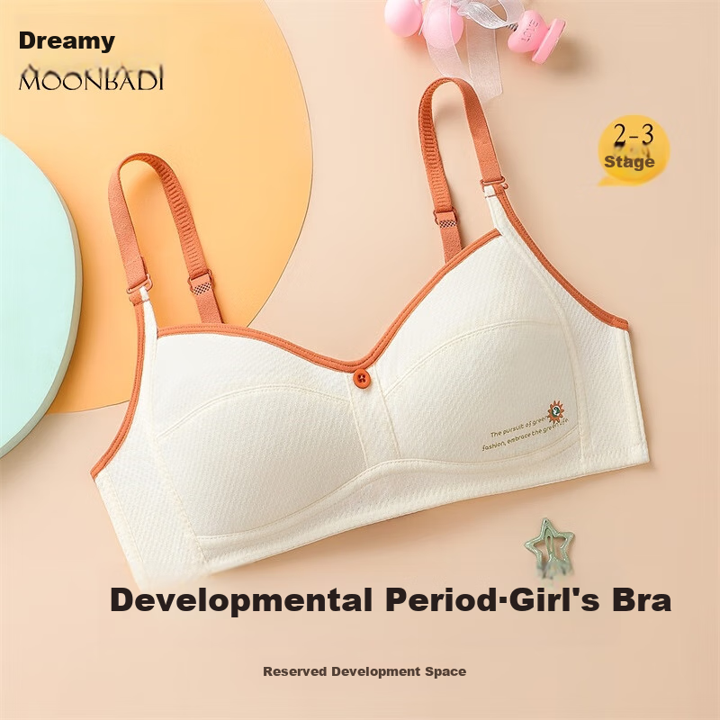 Moonbadi Underwear, Girls' Bra for Ages 12-16, Soft Cotton Comfortable, Leak-Free, Lightweight Breathable, High-Elasticity, Non-Binding, Puberty Bra