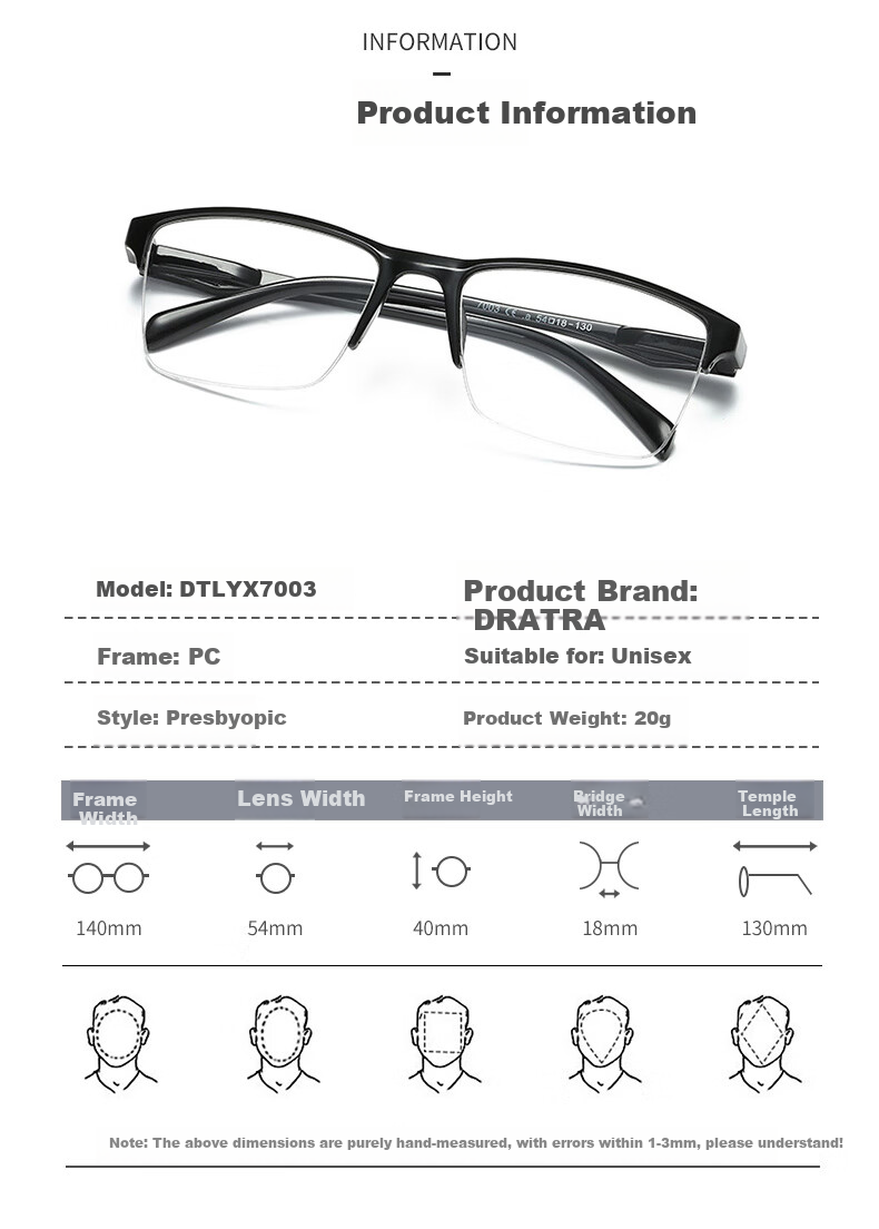 DRATRA Reading Glasses for Men, Semi-Rimless Presbyopic Glasses, High-Definition Comfortable Wear-Resistant Reading Glasses for Middle-Aged And Elderly Me 3