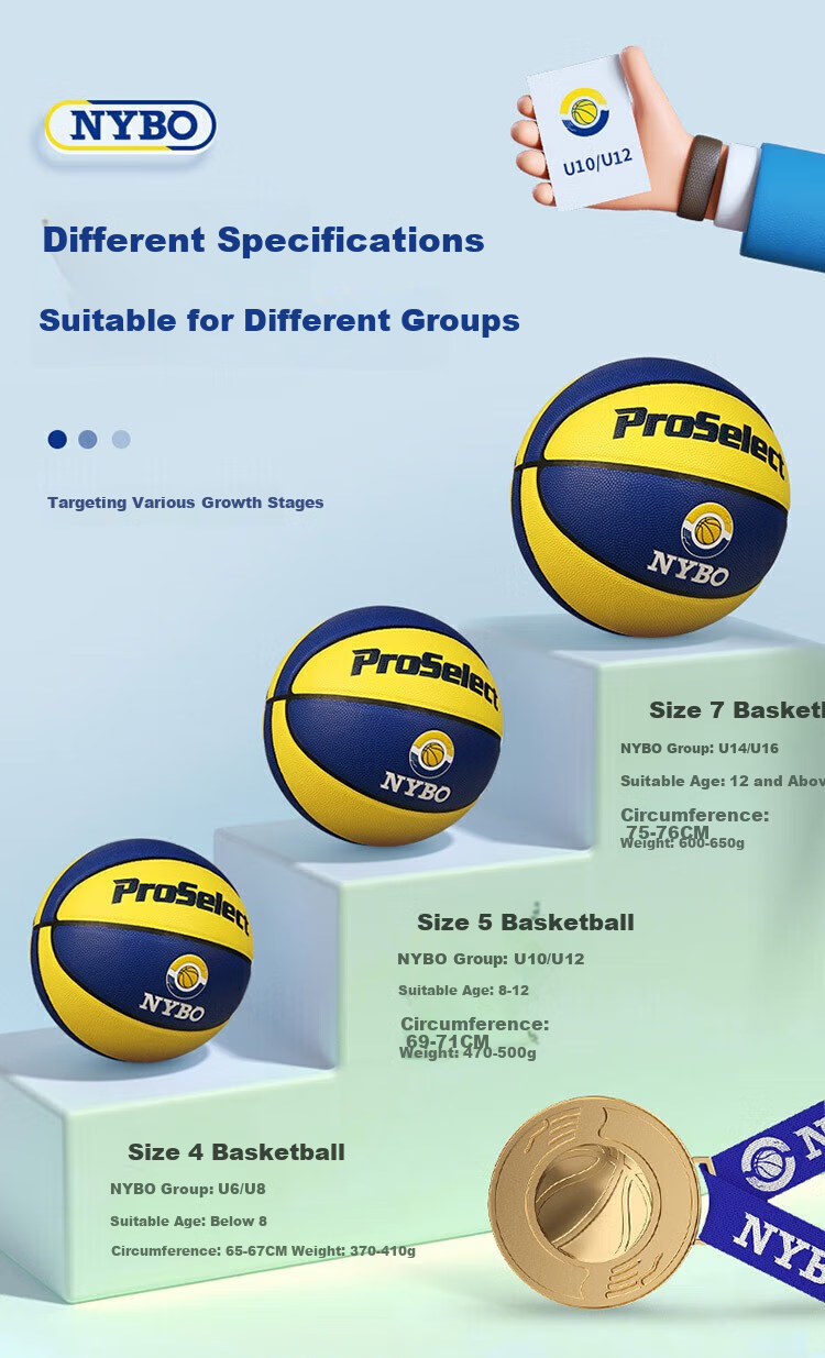 ProSelect Official Training And Competition PU Basketball for NYBO League, Moisture-Absorbing And Wear-Resistant, Indoor/outdoor Youth Size 5 Basketball 7