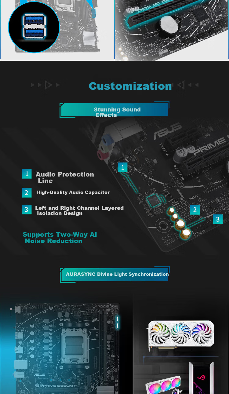 ASUS PRIME B650M-F Motherboard, Supports DDR5 CPU 9600X/7600X/9500F, AMD B650/socket AM5 5