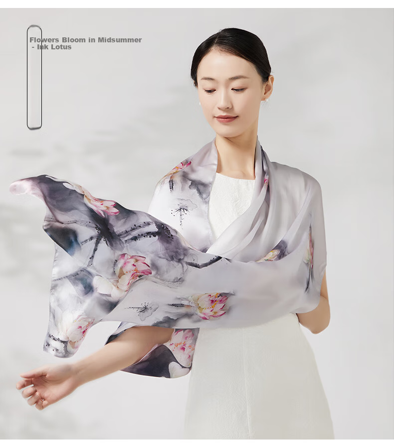 Zhijinlou 100% Mulberry Silk Printed Scarf for Women Traditional Chinese Style Sun Protection Decorative Shawl Birthday Gift 11