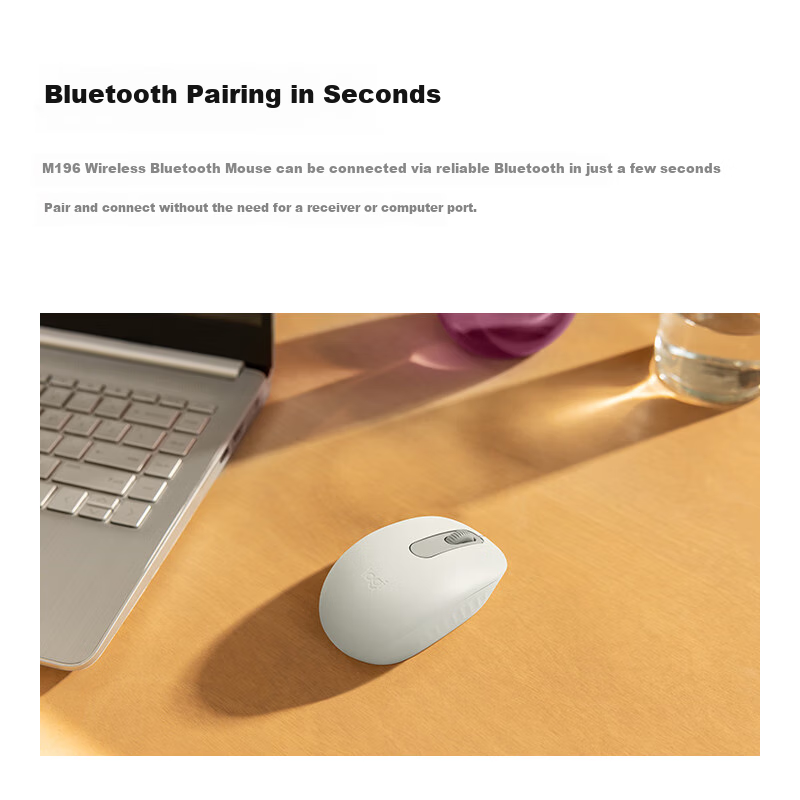 Logitech M196 Wireless Bluetooth Mouse Office Mouse for Laptop Business Home Use Compact Portable Symmetrical Design Rose Pink