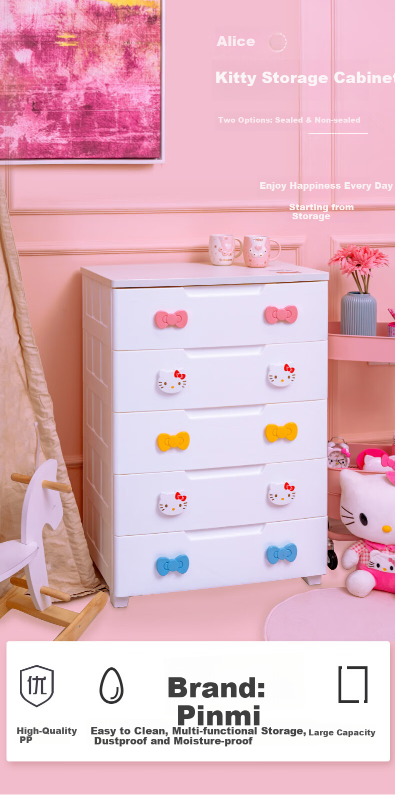 IRIS Storage Cabinet, Drawer-Style Simple Wardrobe, Five-Drawer Chest, Storage Cabinet, Toy Storage KITTY Cute 5-Layer Storage Cabinet 2