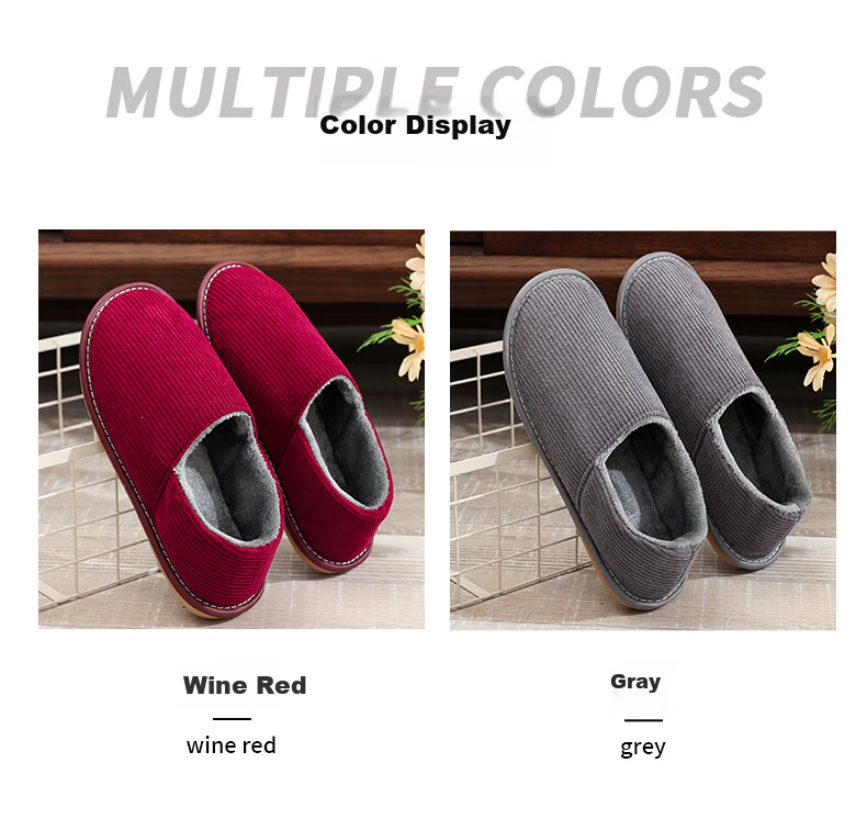 GUOLUOFEI Cotton Slippers for Men And Women, Indoor Home Non-Slip Soft Sole Fleece-Lined Warm Slippers, Wine Red, Size 34-35 9