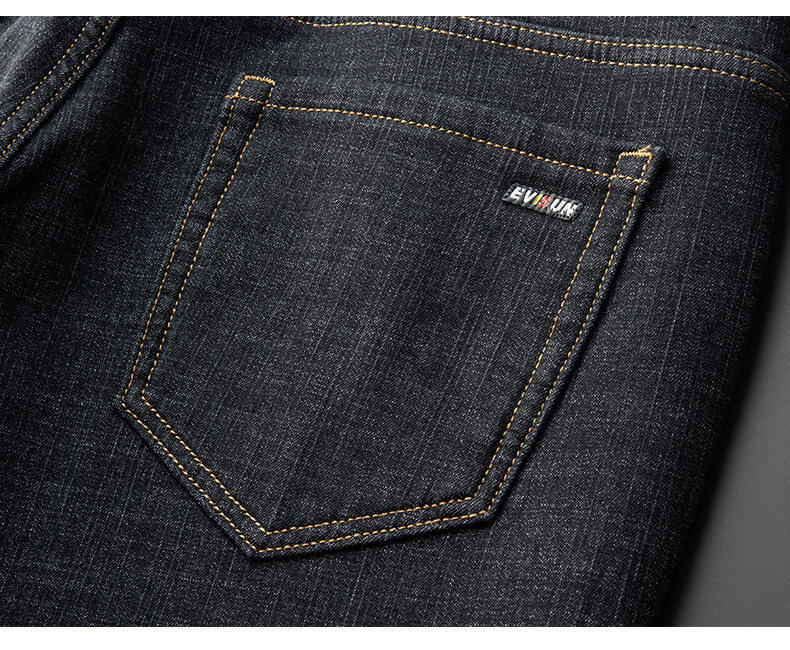 ROMON High-End Jeans for Men, Spring And Autumn Straight-Leg Slim-Fit Stretchy Skinny Casual Pants Long Trousers Black Size 30 18