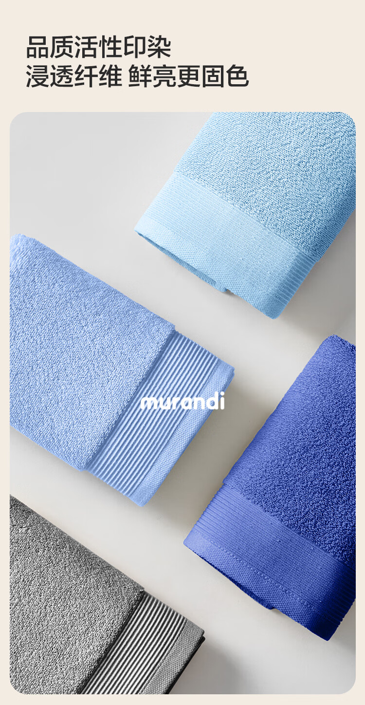 JD Original 138g Thickened Muliandai Towel, 10A Antibacterial And Anti-Mite, Pure Cotton Men's Face Towel, 2 Pieces, Blue + Gray 15