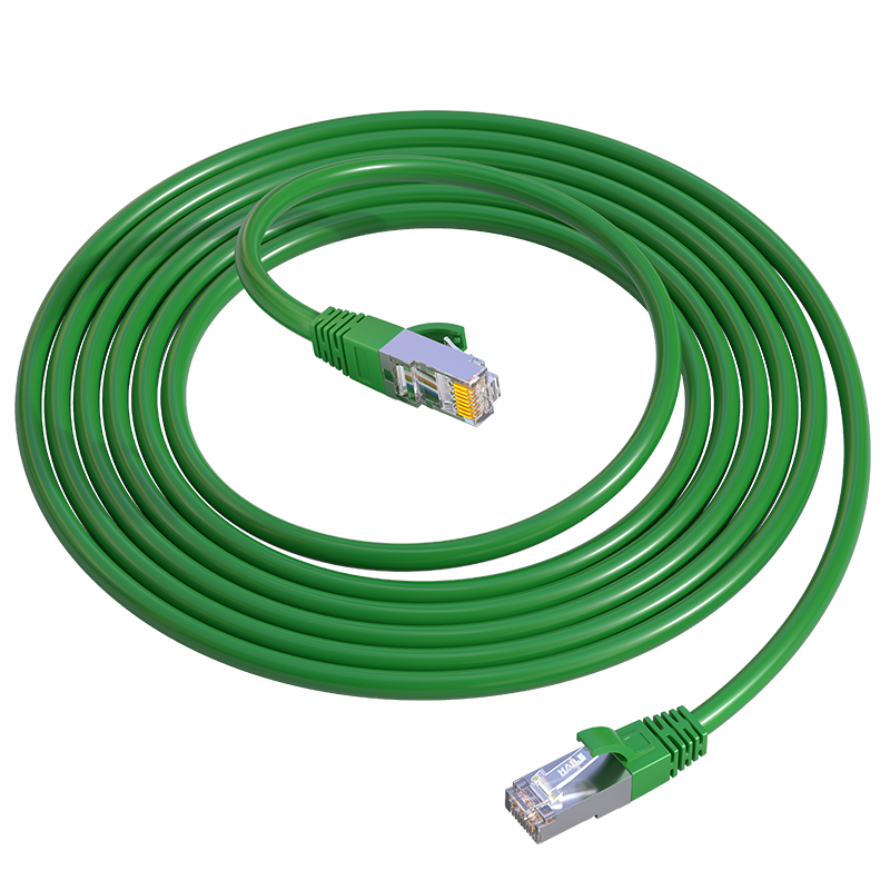 HAILE CAT6A Double-Shielded Pure Copper Patch Cable, Low Smoke Zero Halogen 10 Gigabit Finished 8-Core Network Cable, LSZH Green 2 Meters HT-565D