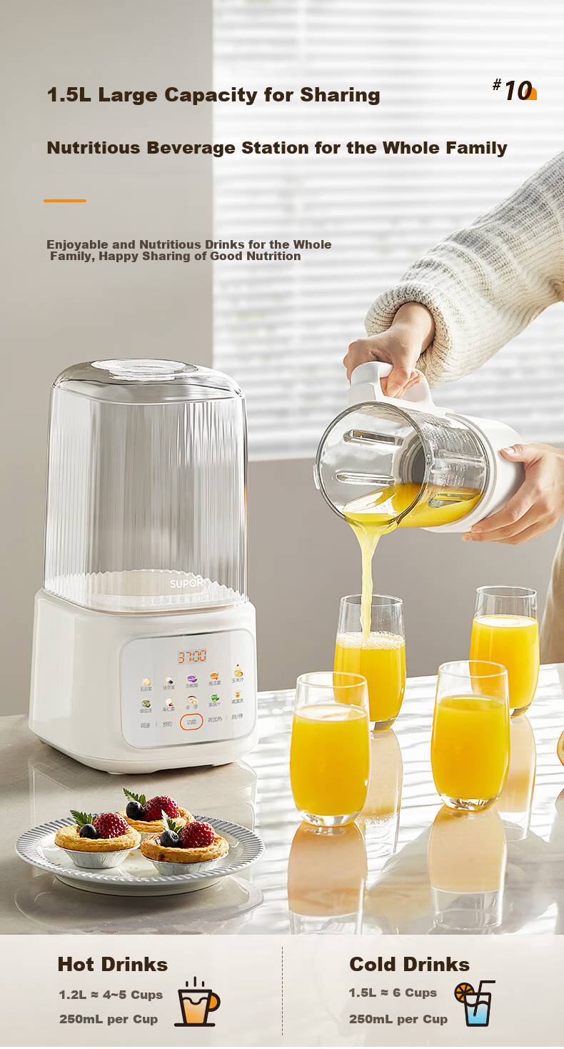 SUPOR Quiet Blender, 1.5L Low-Noise Covered Noise Reduction Soy Milk Maker, Programmable Heating Filter-Free Fully Automatic Baby Food Processor, Ice Crusher And Juicer Machine SPJ209S 14