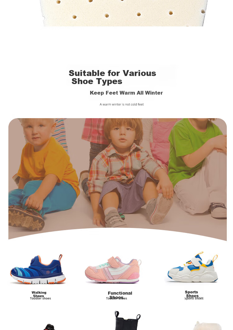 FOOTOPPO Wool Latex Children's Warm Insoles, Winter Cold-Proof Thickened Wool Shoe Insoles, Autumn And Winter Fleece-Lined Soft-Bottom Wool Shoe Insoles for Winter 9