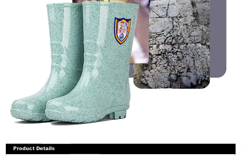 Warrior Women's Fashionable Adult Rain Boots, Waterproof Shoes, Rubber Shoes, Overshoes, Water Boots HXL63-B, Shibanjia High-Top, Size 38 4