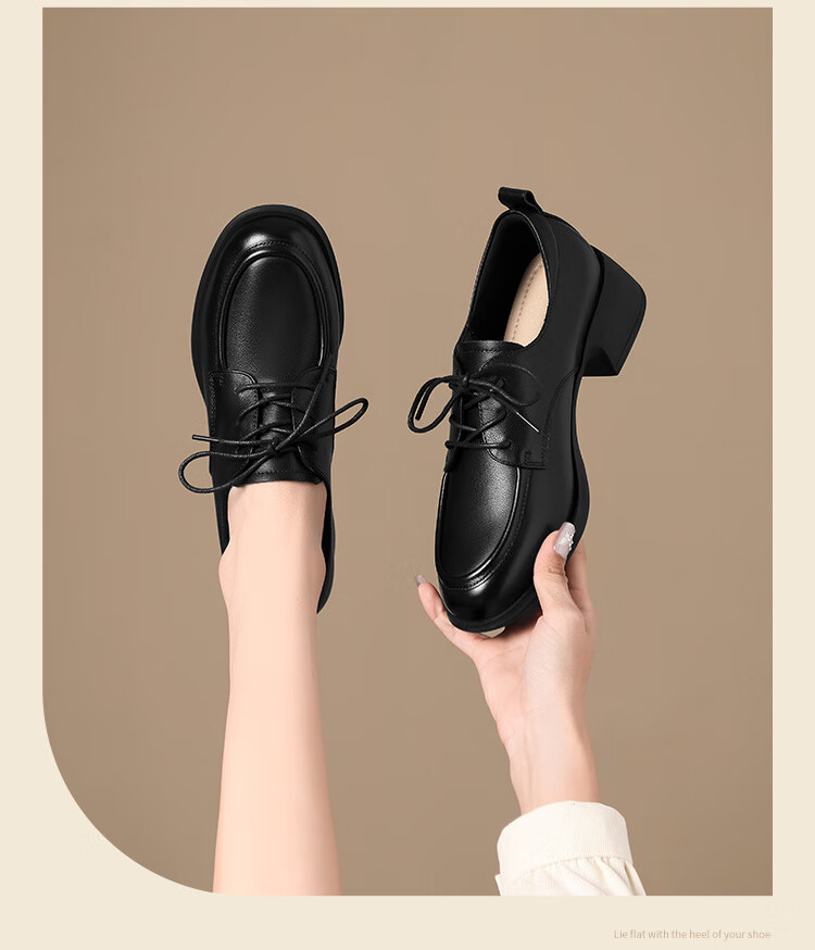 ZHR Women's Single Shoes, Top-Layer Cowhide Leather, Soft Sole, Breathable Women's Shoes, Quality Commuter Simple Shoes, KM28, Black, Size 35 3