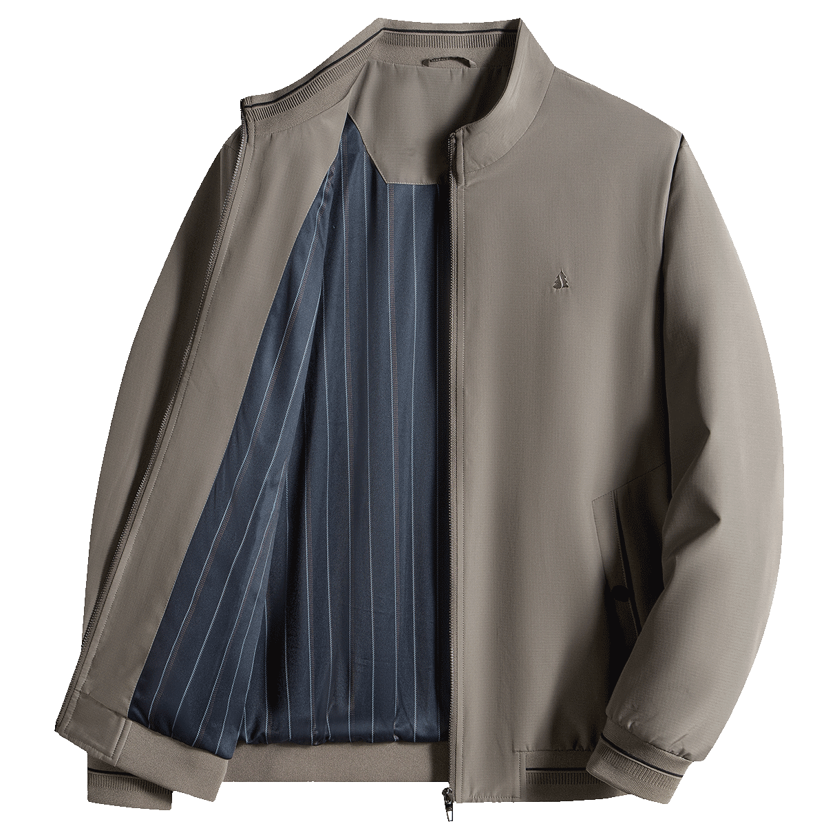 FIRS [Exquisite Embroidered Logo] Men's Jacket, Autumn Business Casual Light Luxury Coffee-Colored Stand-Up Collar Cardigan Menswear