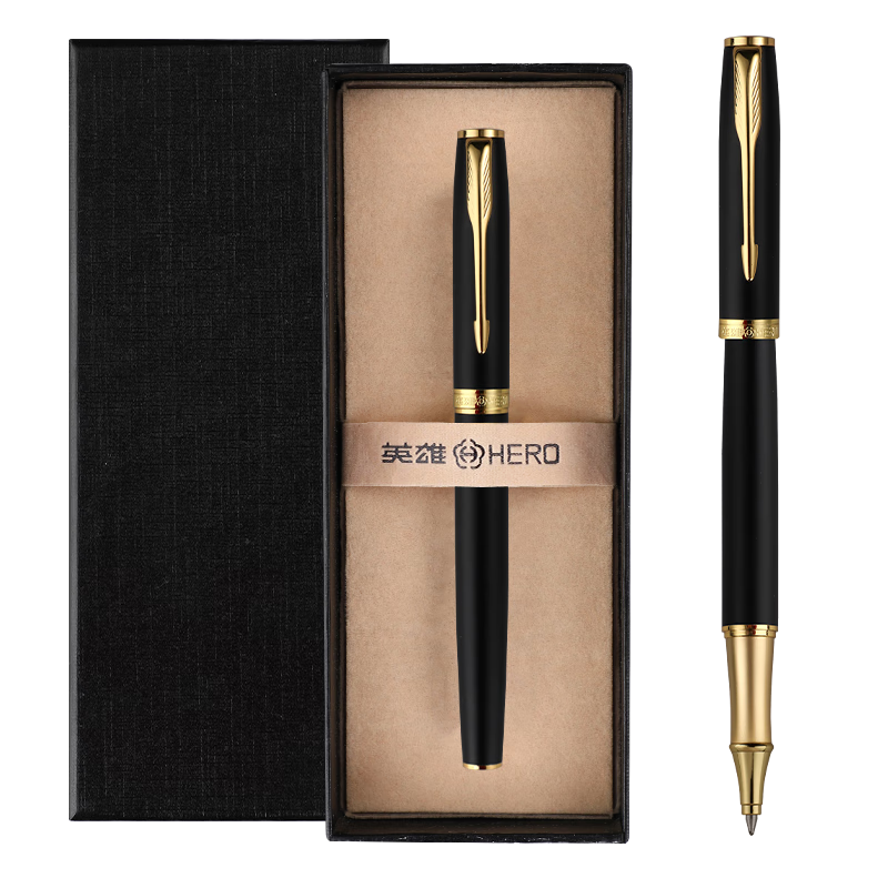 HERO Ballpoint Pen E609 for Daily Writing, Business, Handwriting Practice, Third Grade And Above Elementary School Students, Male And Female Signature Pen, Gold Clip, Black Sand, Deluxe Packaging
